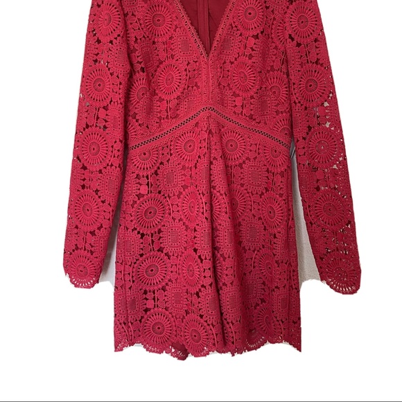 Ml Monique Lhuillier Lace V-Neck Romper Red Sz 10 - Picture 6 of 13